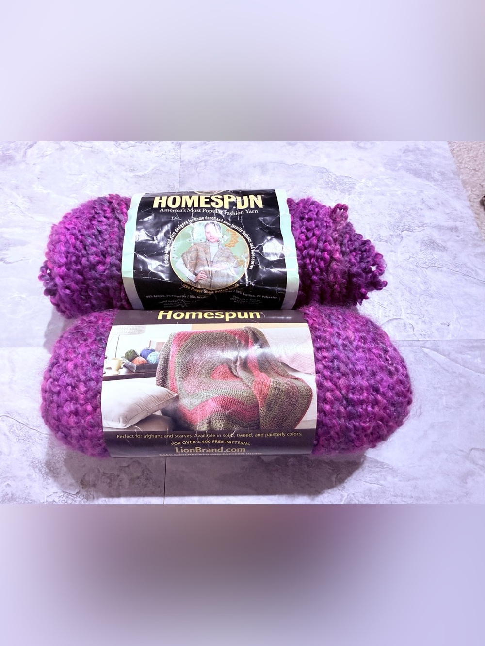 Lot of 2 Lion Brand Homespun Yarn - Ambrosia (418) - Bulky #5, 1 full, 1 partial